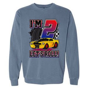 Cutes 2nd Birthday Racing Car Birthday Let's Roll Gift Garment-Dyed Sweatshirt