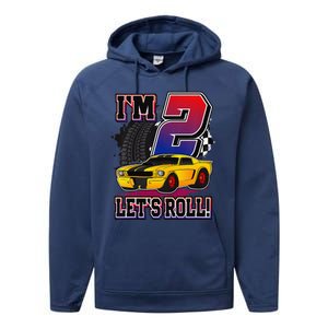 Cutes 2nd Birthday Racing Car Birthday Let's Roll Gift Performance Fleece Hoodie