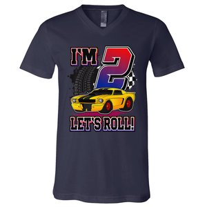 Cutes 2nd Birthday Racing Car Birthday Let's Roll Gift V-Neck T-Shirt