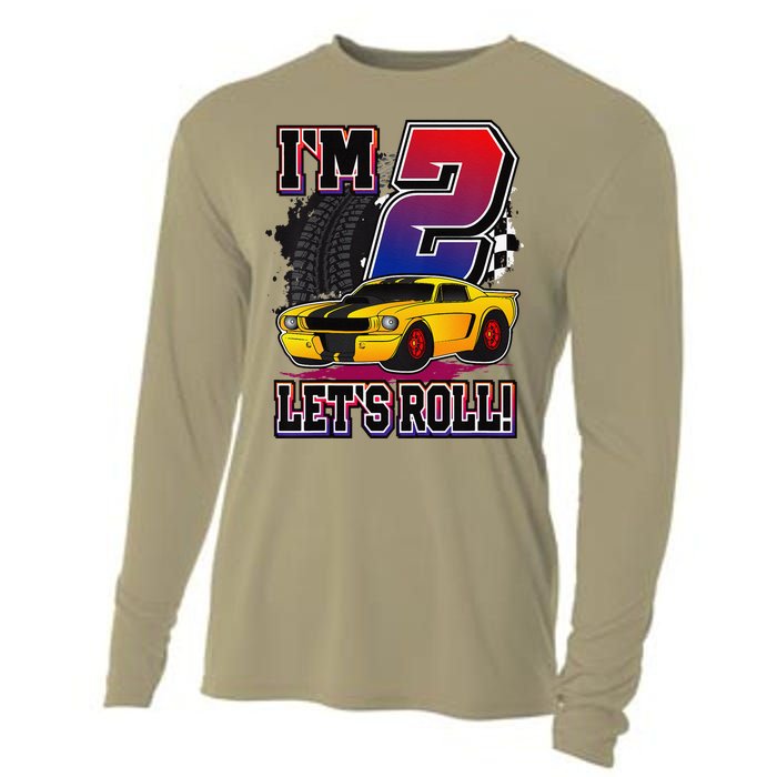 Cutes 2nd Birthday Racing Car Birthday Let's Roll Gift Cooling Performance Long Sleeve Crew