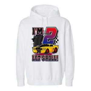 Cutes 2nd Birthday Racing Car Birthday Let's Roll Gift Garment-Dyed Fleece Hoodie