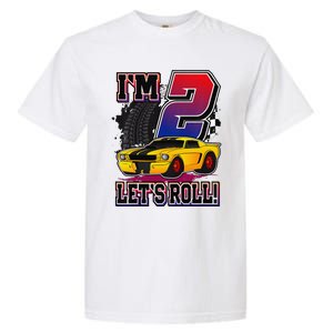 Cutes 2nd Birthday Racing Car Birthday Let's Roll Gift Garment-Dyed Heavyweight T-Shirt