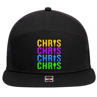 Chris 2024 Chris Personalized First Name 7 Panel Mesh Trucker Snapback Hat