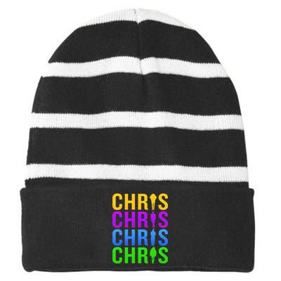 Chris 2024 Chris Personalized First Name Striped Beanie with Solid Band