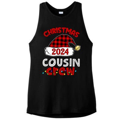 Christmas 2024 Cousin Crew Xmas Lights Santa Hat Pajamas Ladies PosiCharge Tri-Blend Wicking Tank