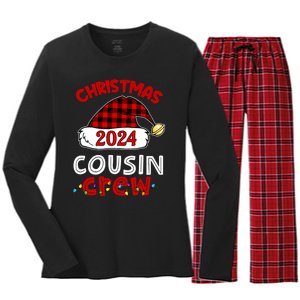 Christmas 2024 Cousin Crew Xmas Lights Santa Hat Pajamas Women's Long Sleeve Flannel Pajama Set 