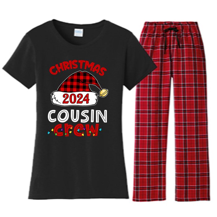 Christmas 2024 Cousin Crew Xmas Lights Santa Hat Pajamas Women's Flannel Pajama Set