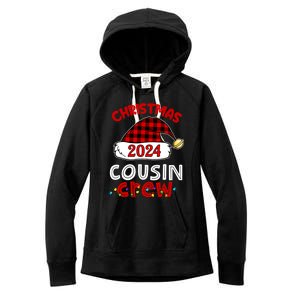 Christmas 2024 Cousin Crew Xmas Lights Santa Hat Pajamas Women's Fleece Hoodie