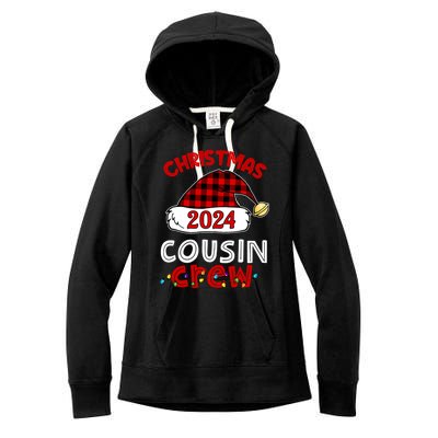 Christmas 2024 Cousin Crew Xmas Lights Santa Hat Pajamas Women's Fleece Hoodie