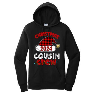 Christmas 2024 Cousin Crew Xmas Lights Santa Hat Pajamas Women's Pullover Hoodie