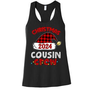 Christmas 2024 Cousin Crew Xmas Lights Santa Hat Pajamas Women's Racerback Tank