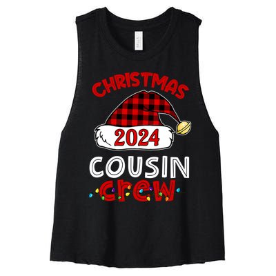 Christmas 2024 Cousin Crew Xmas Lights Santa Hat Pajamas Women's Racerback Cropped Tank