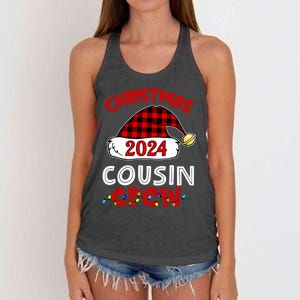 Christmas 2024 Cousin Crew Xmas Lights Santa Hat Pajamas Women's Knotted Racerback Tank