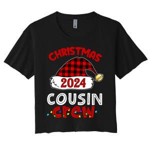 Christmas 2024 Cousin Crew Xmas Lights Santa Hat Pajamas Women's Crop Top Tee