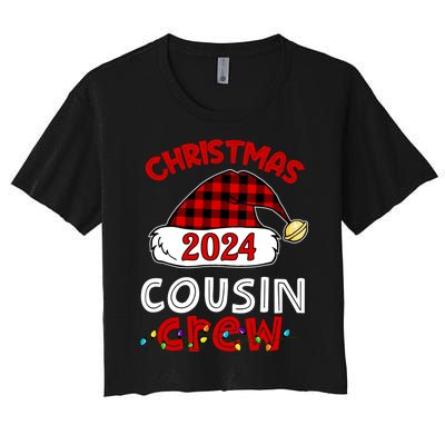 Christmas 2024 Cousin Crew Xmas Lights Santa Hat Pajamas Women's Crop Top Tee