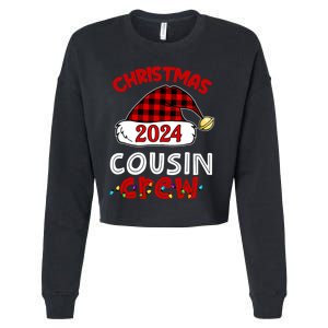 Christmas 2024 Cousin Crew Xmas Lights Santa Hat Pajamas Cropped Pullover Crew