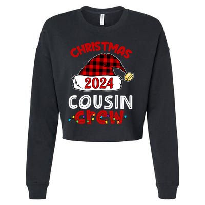 Christmas 2024 Cousin Crew Xmas Lights Santa Hat Pajamas Cropped Pullover Crew