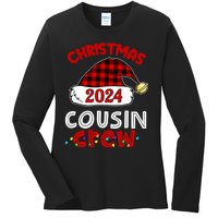 Christmas 2024 Cousin Crew Xmas Lights Santa Hat Pajamas Ladies Long Sleeve Shirt