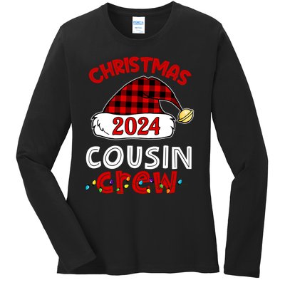 Christmas 2024 Cousin Crew Xmas Lights Santa Hat Pajamas Ladies Long Sleeve Shirt