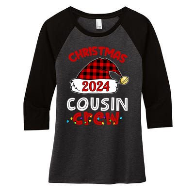 Christmas 2024 Cousin Crew Xmas Lights Santa Hat Pajamas Women's Tri-Blend 3/4-Sleeve Raglan Shirt