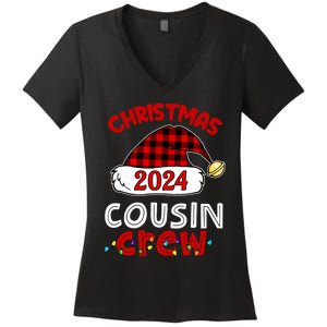 Christmas 2024 Cousin Crew Xmas Lights Santa Hat Pajamas Women's V-Neck T-Shirt