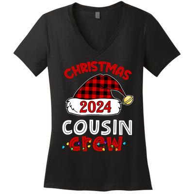 Christmas 2024 Cousin Crew Xmas Lights Santa Hat Pajamas Women's V-Neck T-Shirt