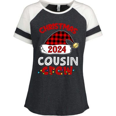 Christmas 2024 Cousin Crew Xmas Lights Santa Hat Pajamas Enza Ladies Jersey Colorblock Tee