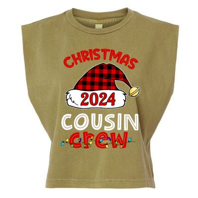 Christmas 2024 Cousin Crew Xmas Lights Santa Hat Pajamas Garment-Dyed Women's Muscle Tee