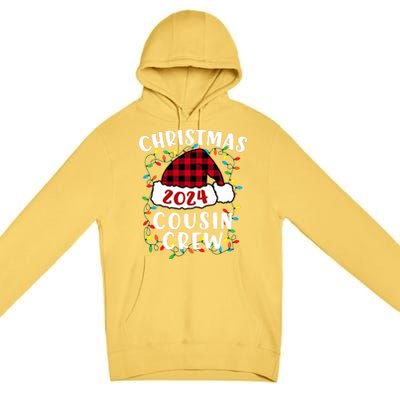 Christmas 2024 Cousin Crew Xmas Lights Santa Hat Pajamas Premium Pullover Hoodie