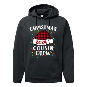 Christmas 2024 Cousin Crew Xmas Lights Santa Hat Pajamas Performance Fleece Hoodie