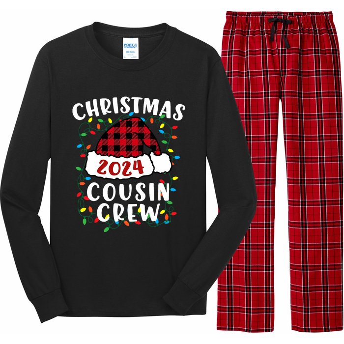 Christmas 2024 Cousin Crew Xmas Lights Santa Hat Pajamas Long Sleeve Pajama Set