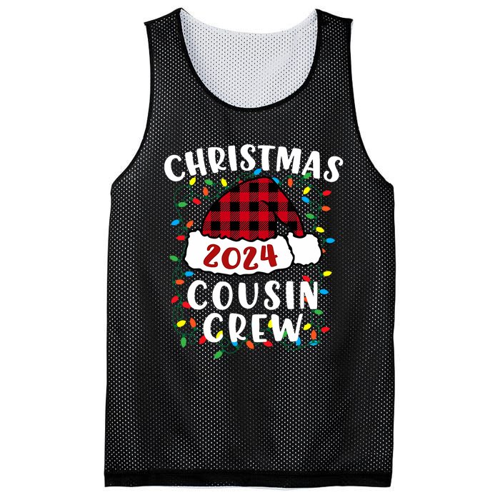 Christmas 2024 Cousin Crew Xmas Lights Santa Hat Pajamas Mesh Reversible Basketball Jersey Tank