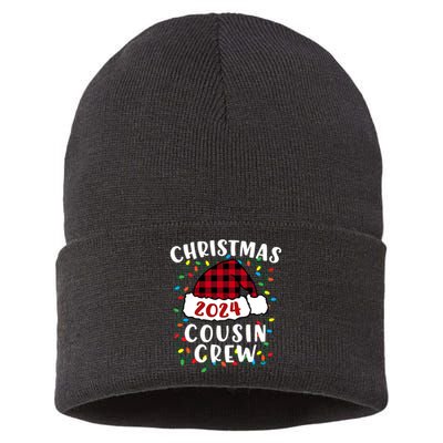 Christmas 2024 Cousin Crew Xmas Lights Santa Hat Pajamas Sustainable Knit Beanie