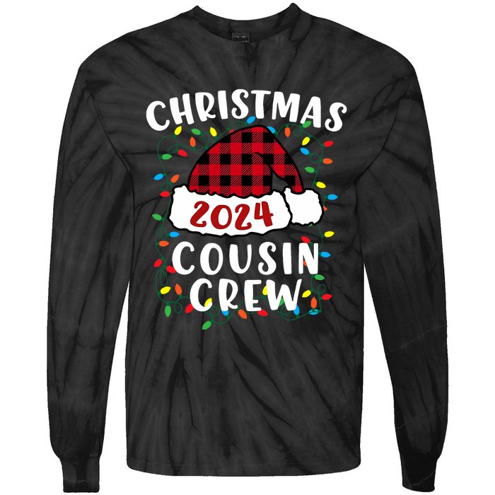 Christmas 2024 Cousin Crew Xmas Lights Santa Hat Pajamas Tie-Dye Long Sleeve Shirt