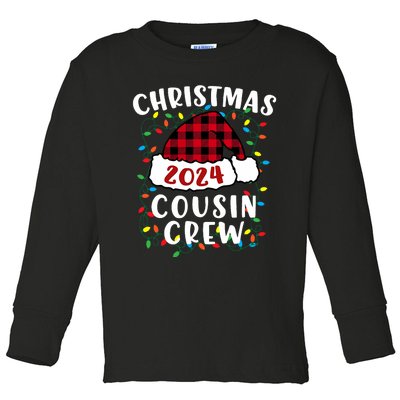 Christmas 2024 Cousin Crew Xmas Lights Santa Hat Pajamas Toddler Long Sleeve Shirt