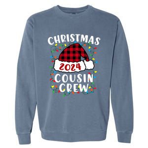 Christmas 2024 Cousin Crew Xmas Lights Santa Hat Pajamas Garment-Dyed Sweatshirt