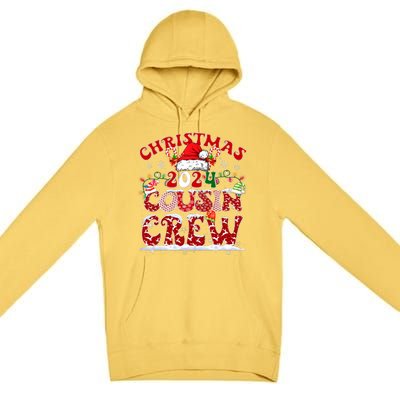 Christmas 2024 Cousin Crew Xmas Lights Santa Hat Pajamas Premium Pullover Hoodie