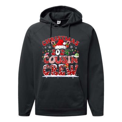 Christmas 2024 Cousin Crew Xmas Lights Santa Hat Pajamas Performance Fleece Hoodie