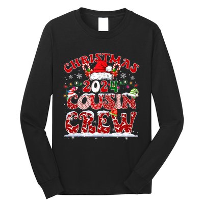 Christmas 2024 Cousin Crew Xmas Lights Santa Hat Pajamas Long Sleeve Shirt