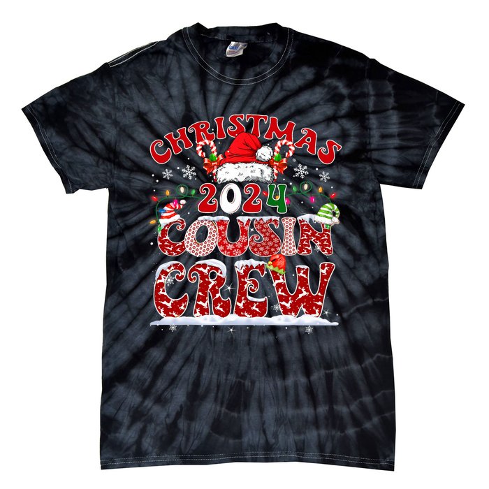 Christmas 2024 Cousin Crew Xmas Lights Santa Hat Pajamas Tie-Dye T-Shirt