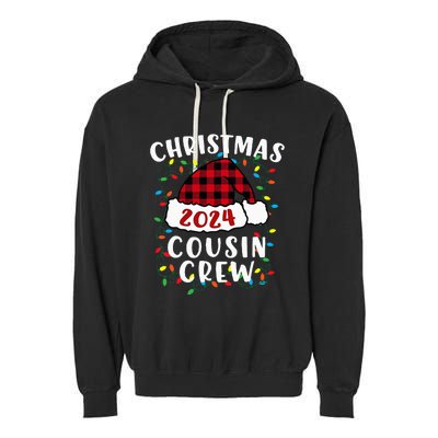 Christmas 2024 Cousin Crew Xmas Lights Santa Hat Pajamas Garment-Dyed Fleece Hoodie