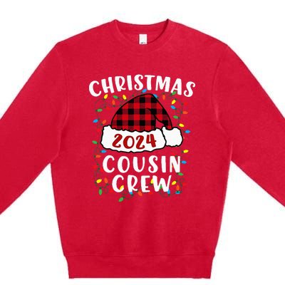 Christmas 2024 Cousin Crew Xmas Lights Santa Hat Pajamas Premium Crewneck Sweatshirt