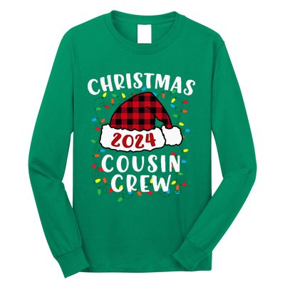 Christmas 2024 Cousin Crew Xmas Lights Santa Hat Pajamas Long Sleeve Shirt