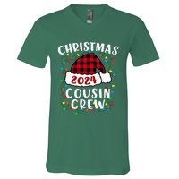 Christmas 2024 Cousin Crew Xmas Lights Santa Hat Pajamas V-Neck T-Shirt