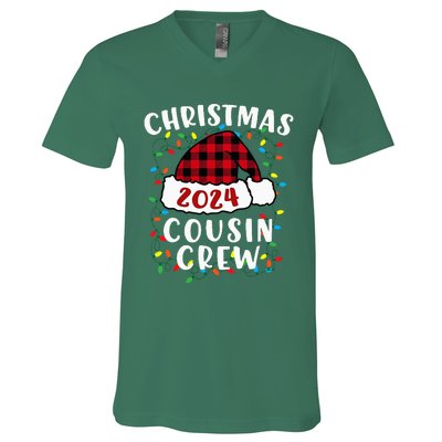 Christmas 2024 Cousin Crew Xmas Lights Santa Hat Pajamas V-Neck T-Shirt