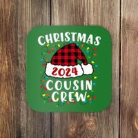 Christmas 2024 Cousin Crew Xmas Lights Santa Hat Pajamas Coaster