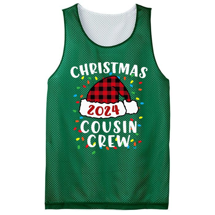 Christmas 2024 Cousin Crew Xmas Lights Santa Hat Pajamas Mesh Reversible Basketball Jersey Tank