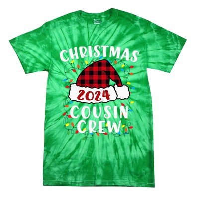 Christmas 2024 Cousin Crew Xmas Lights Santa Hat Pajamas Tie-Dye T-Shirt