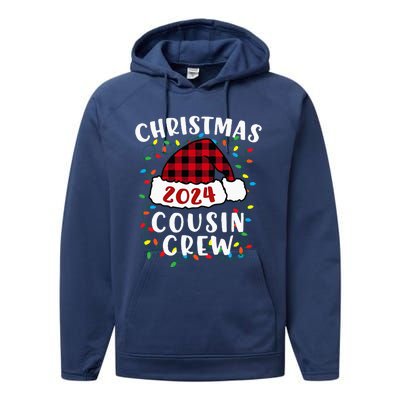 Christmas 2024 Cousin Crew Xmas Lights Santa Hat Pajamas Performance Fleece Hoodie