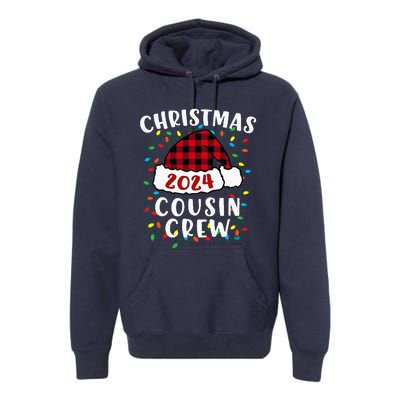 Christmas 2024 Cousin Crew Xmas Lights Santa Hat Pajamas Premium Hoodie